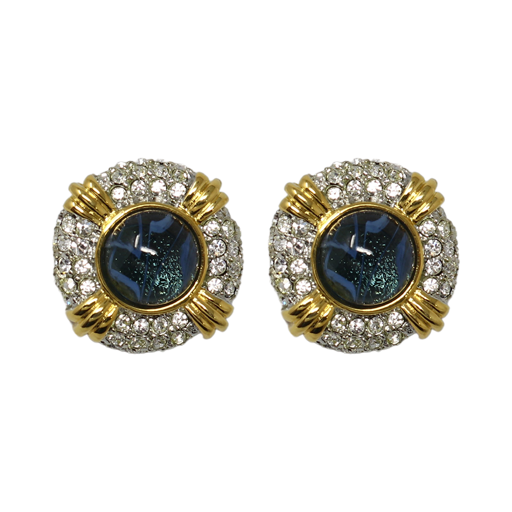 Sapphire Center Button Clip-On Earrings