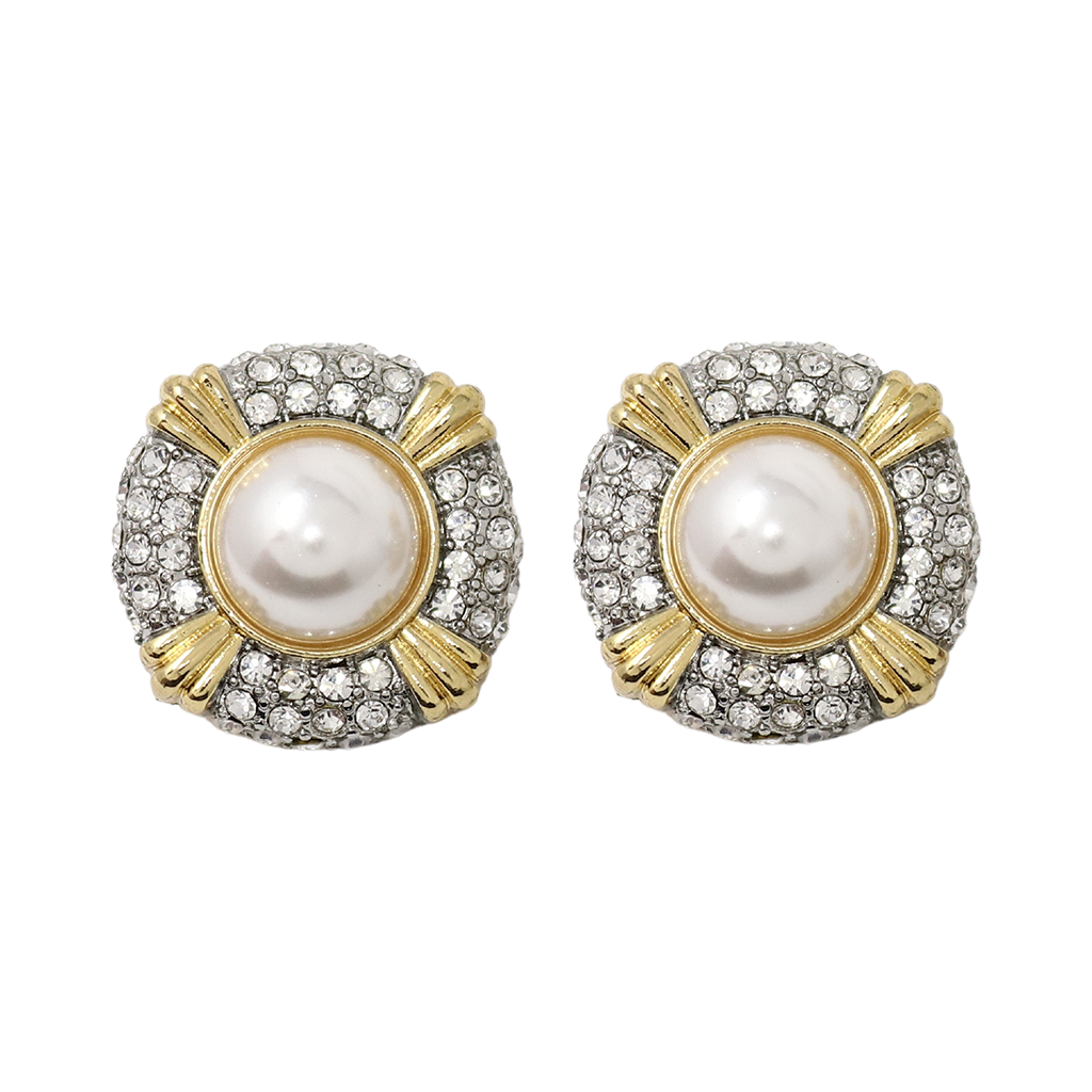 Pearl Center Button Clip-On Earrings