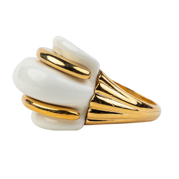 Gold and White Double Ribbed Ring