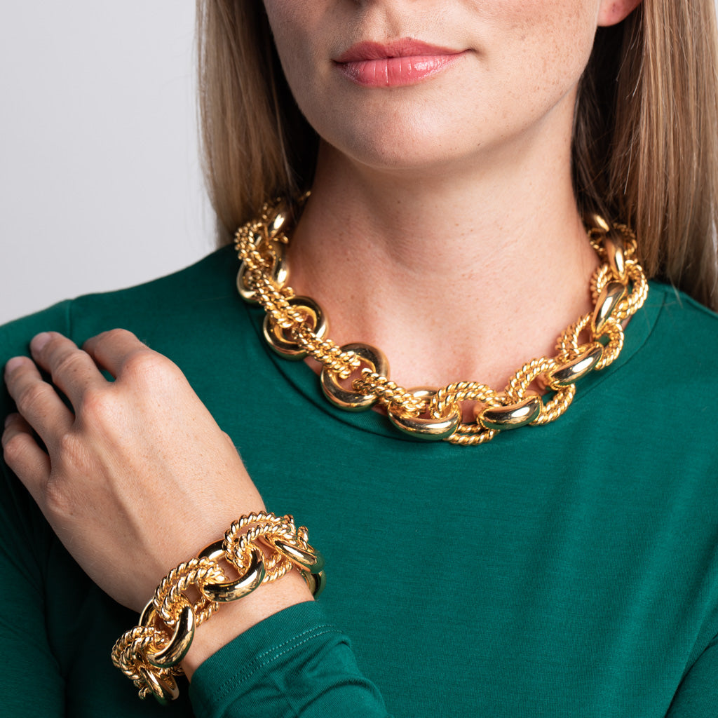 Polished Gold Rope Link Bracelet