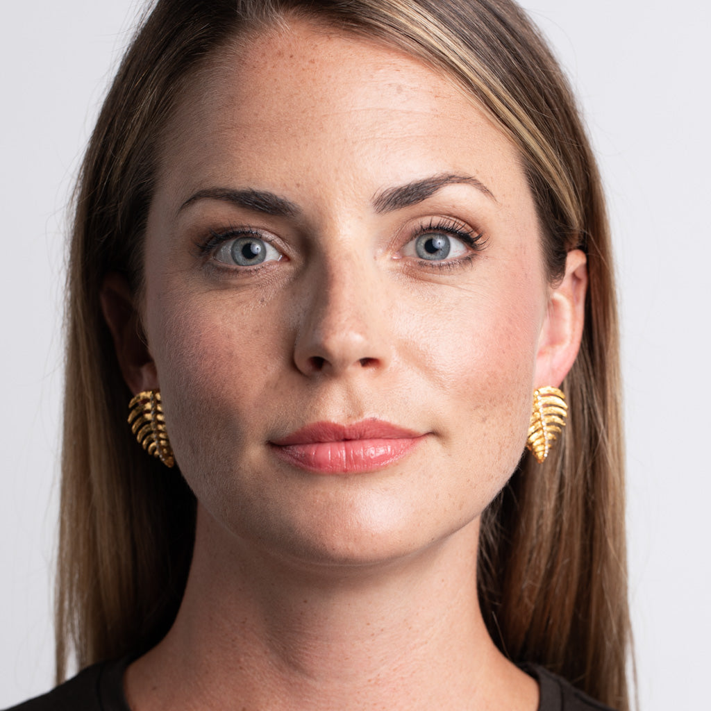 Gold and Crystal Stem Leaf Earrings