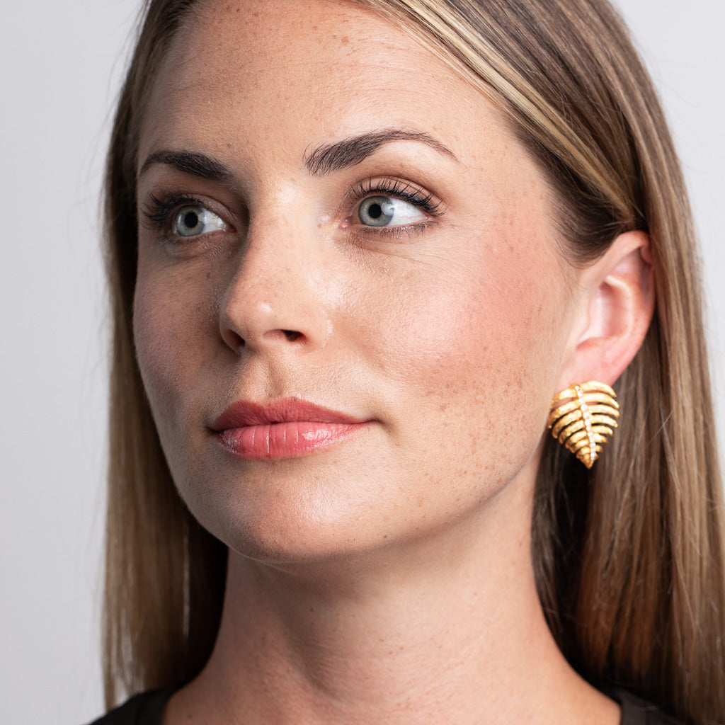 Gold and Crystal Stem Leaf Earrings