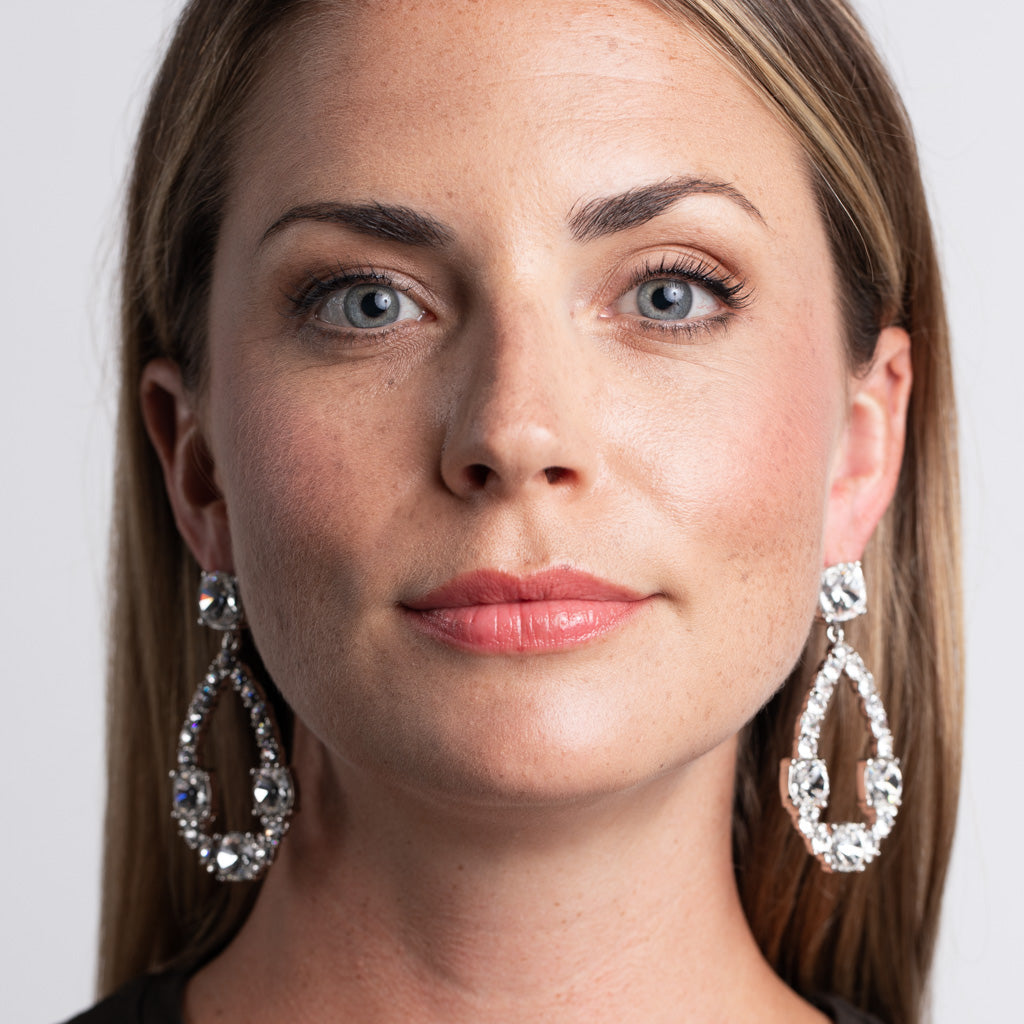 Crystal Squares and Open Teardrop Pierced Earrings