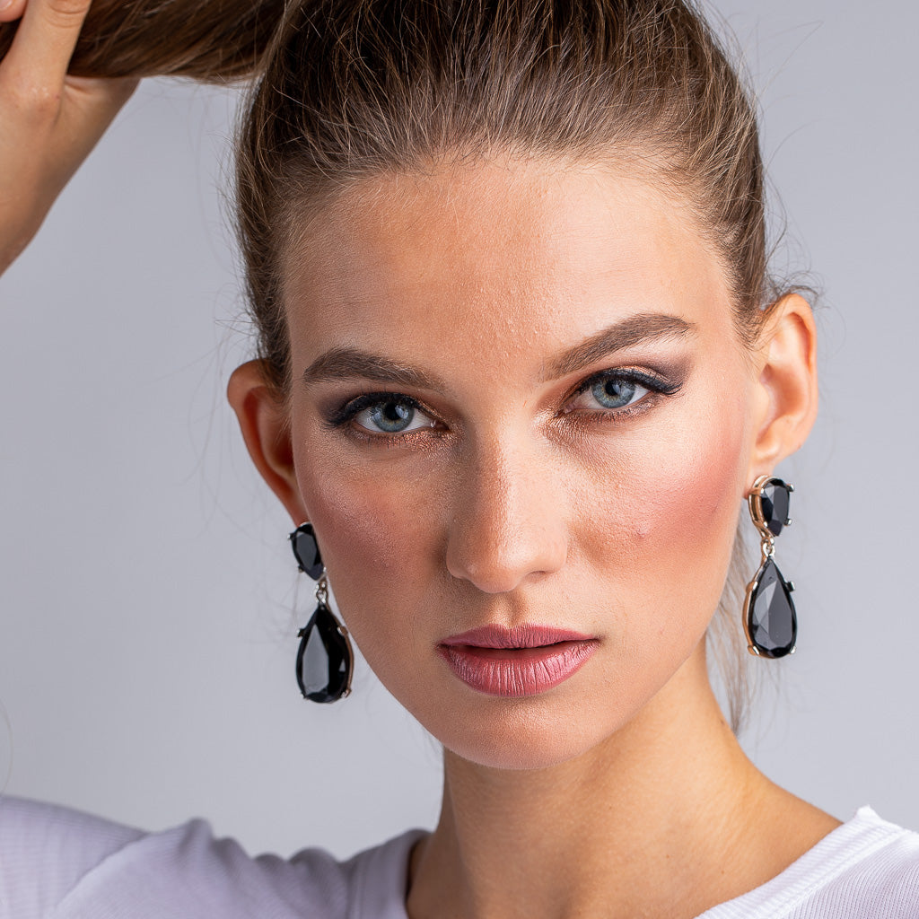 Jet and Silver Teardrop Earrings