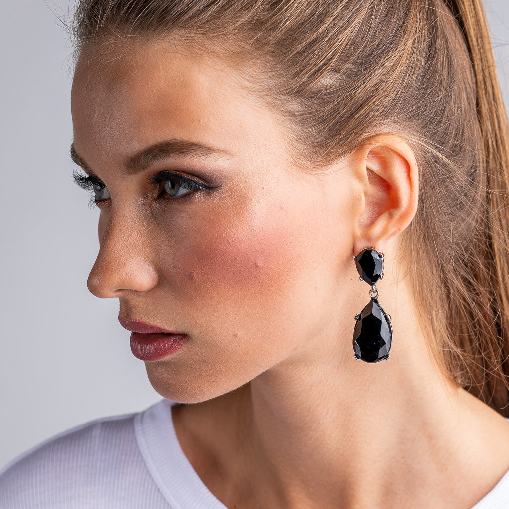 Jet and Silver Teardrop Earrings