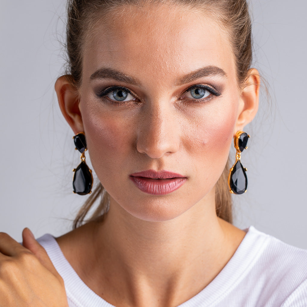 Jet and Gold Teardrop Earrings