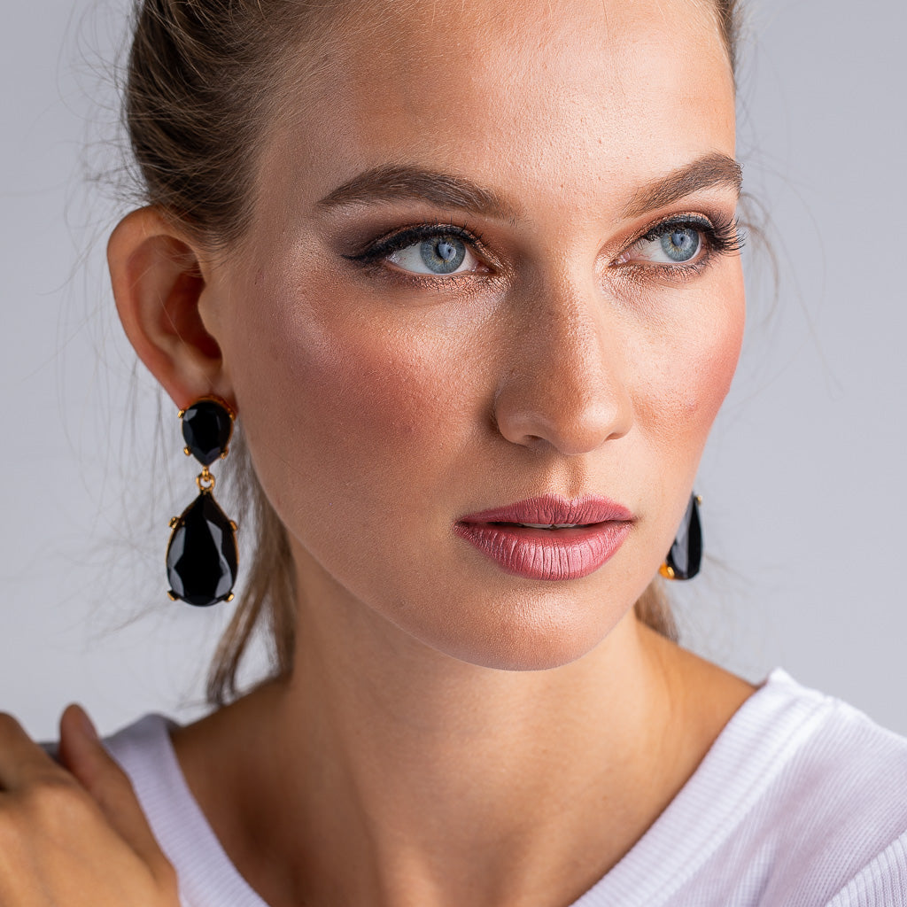 Jet and Gold Teardrop Earrings