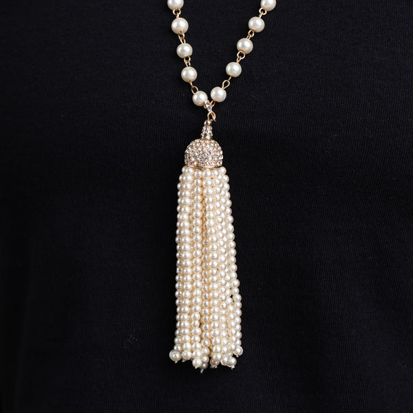 Pearl, Gold and Crystal Tassel Necklace