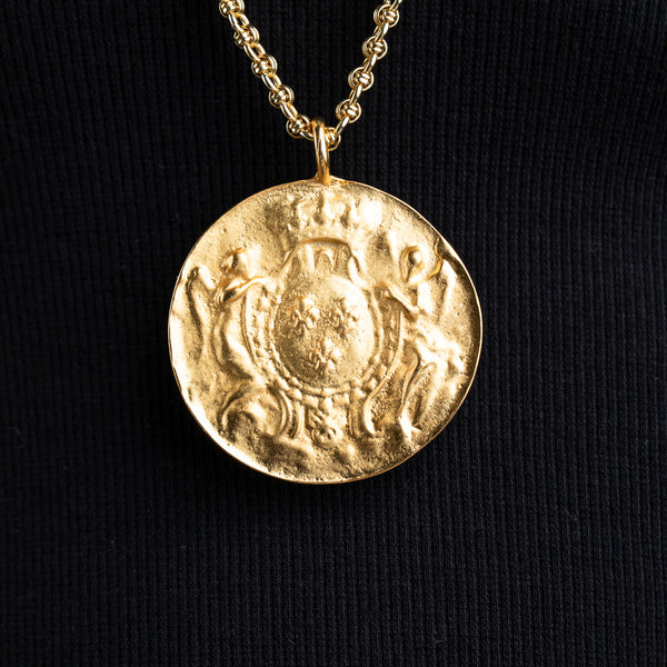 Satin Gold Medallion Pendant Necklace