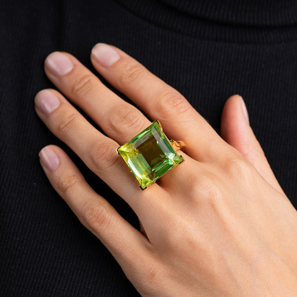 Polished Gold and Peridot Square Center Stone Ring