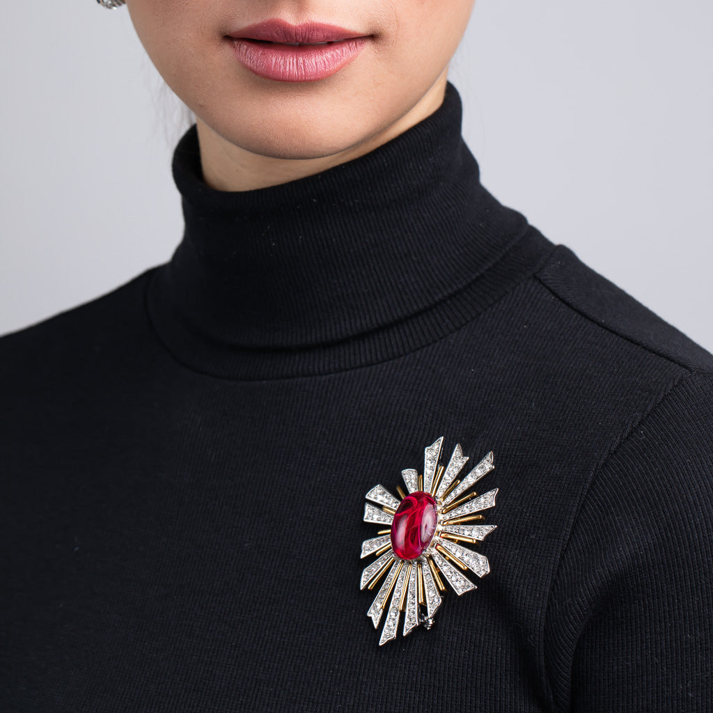 Ruby Center Sunburst Pin