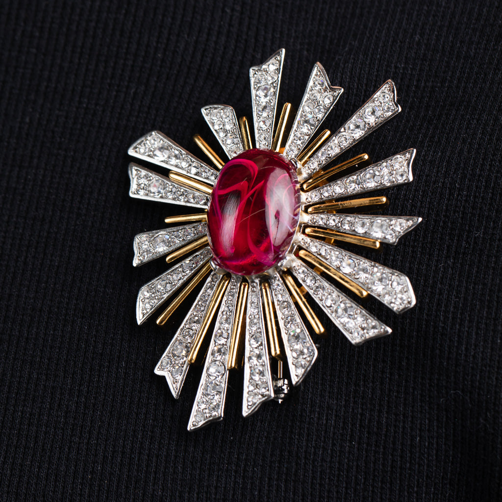 Ruby Center Sunburst Pin