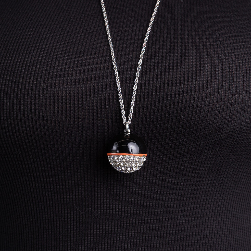 Black, Coral and Rhinestone Ball Necklace