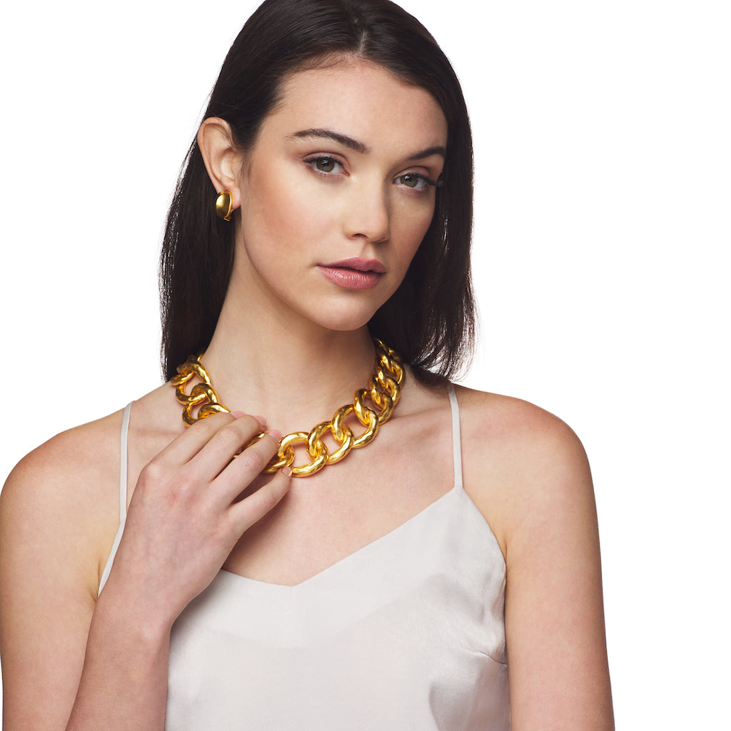 Polished Gold Hammered Link Necklace