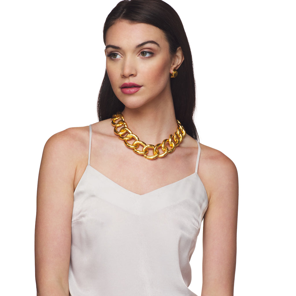 Polished Gold Hammered Link Necklace