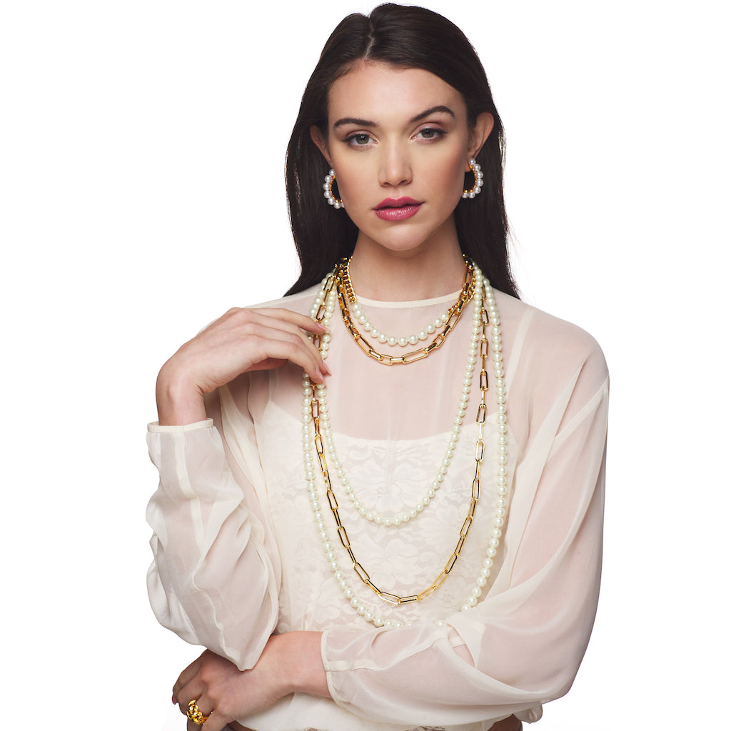 Gold Chain & Pearl Nested Necklace