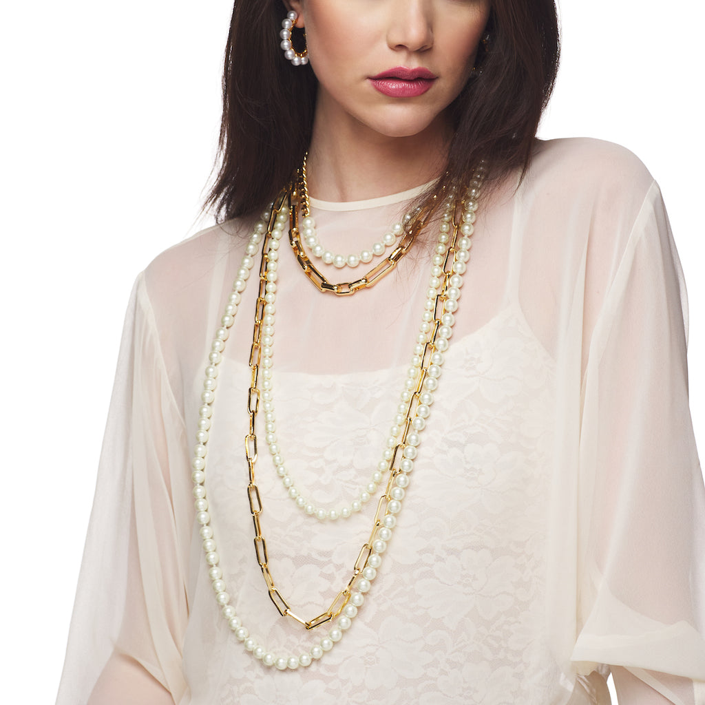 Gold Chain & Pearl Nested Necklace