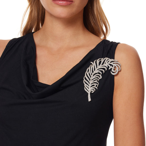 Silver and Crystal Feather Pin