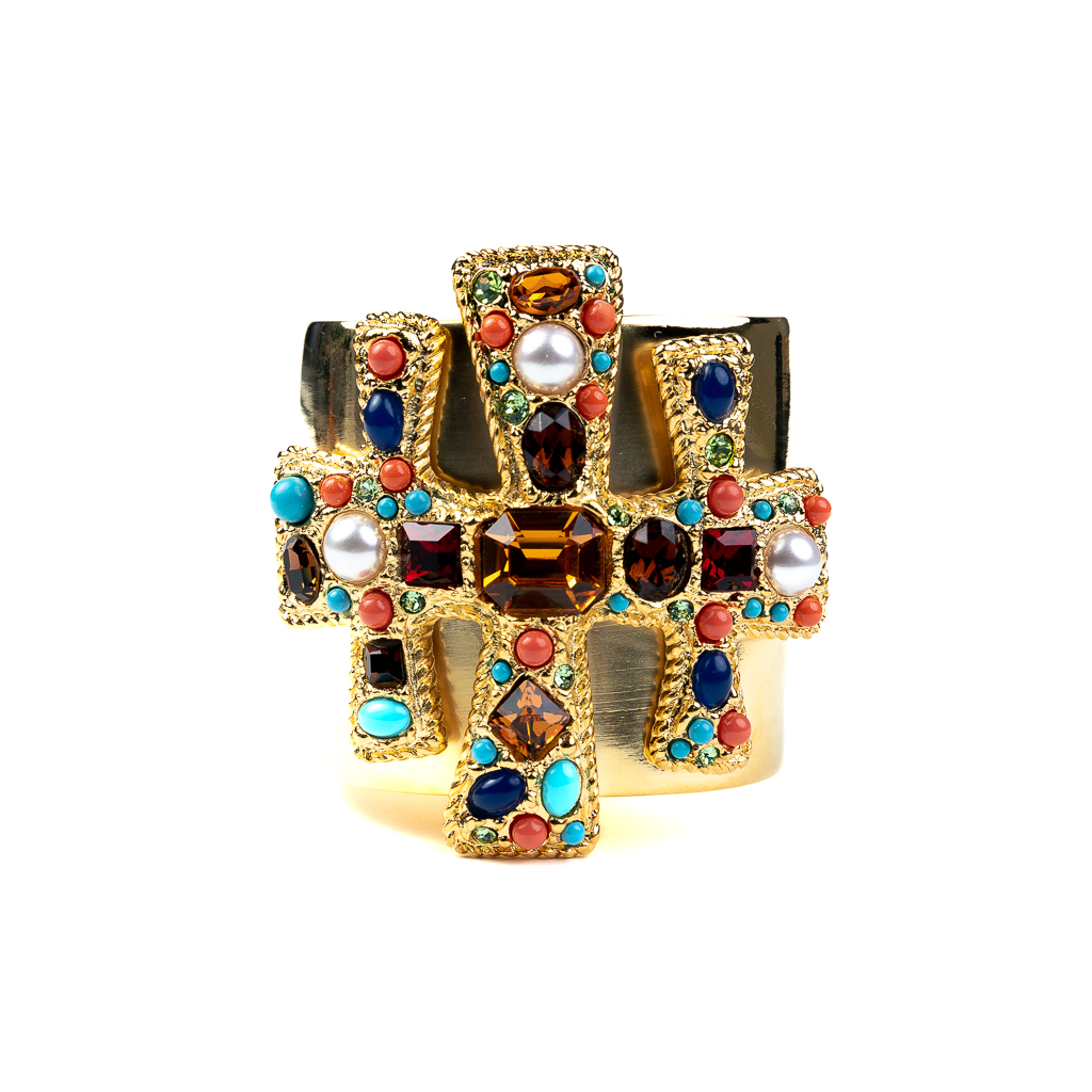 LIQUIDATION Gemstone GENEVA cuff, 18kt Gold Plated 18kt GP Leopard Geneva Bangle Watch - U.S. Auction Brokers main image 2