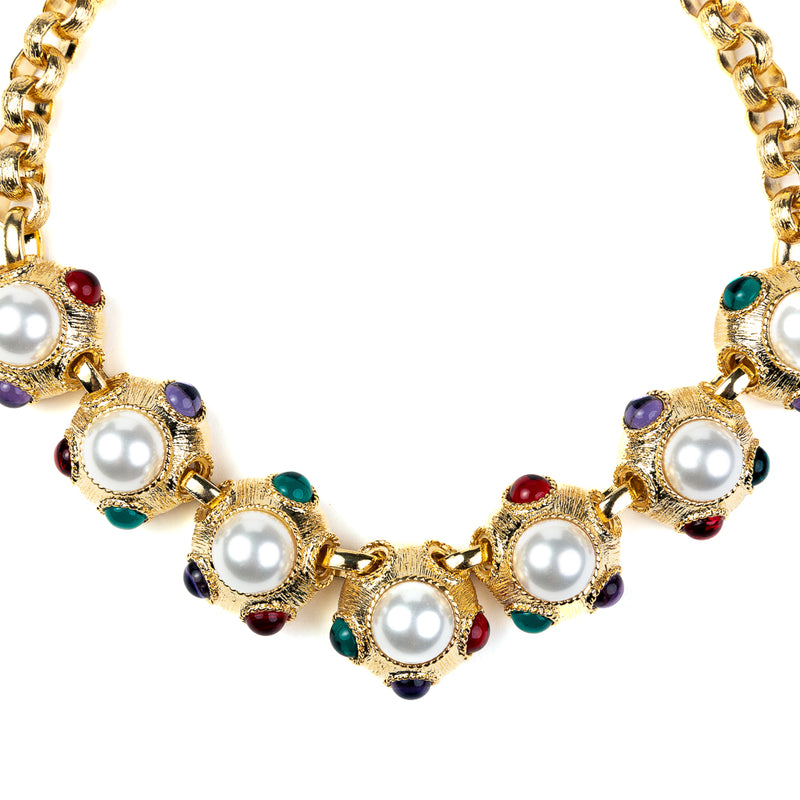 Multicolored Gemstone & Pearl Centers Necklace