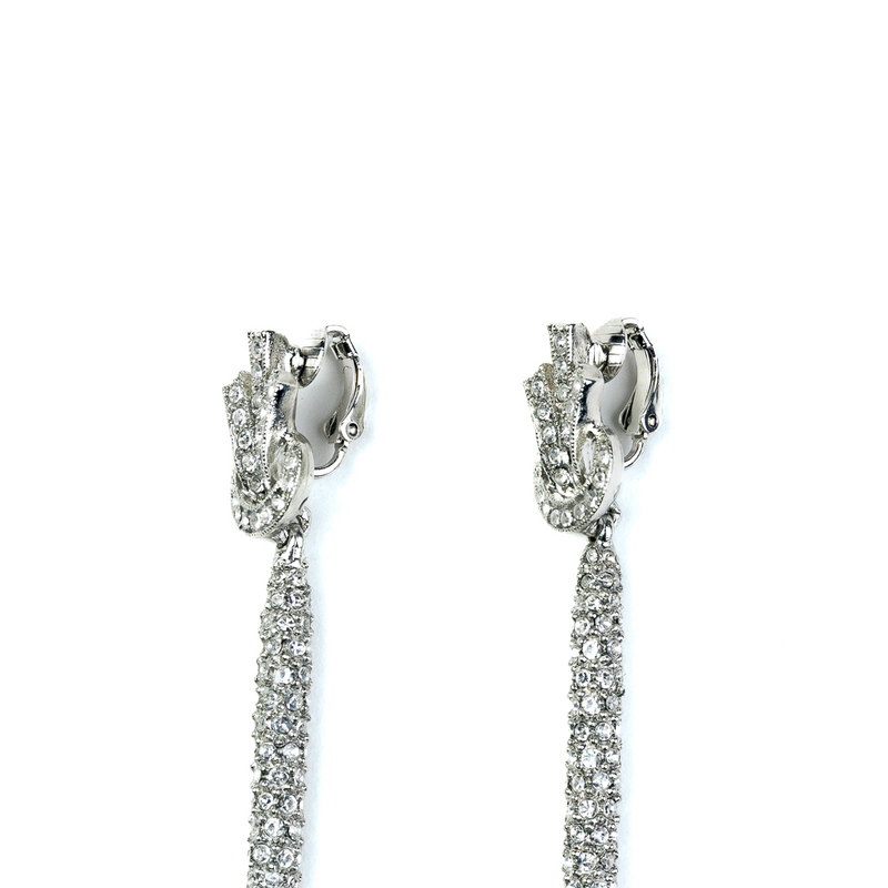 Crystal and Silver Clip Earrings with Pearl Bottom