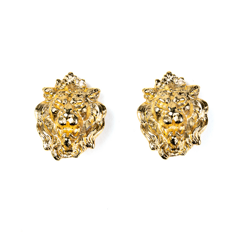 Gold Lion Head Clip Earrings