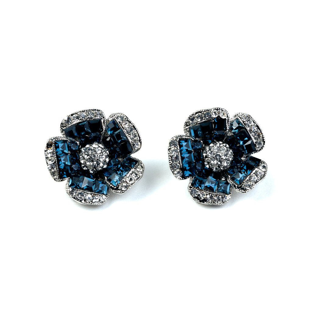 Sapphire Flower Clip-On Earrings