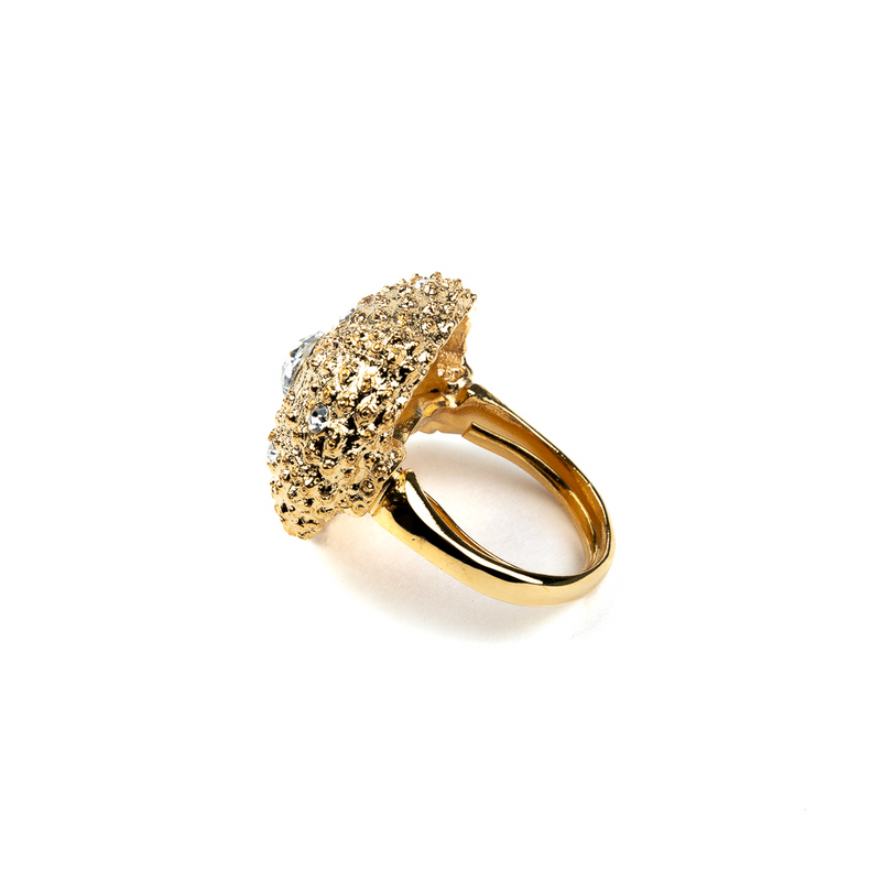 Gold and Crystal Adjustable Sea Urchin Ring