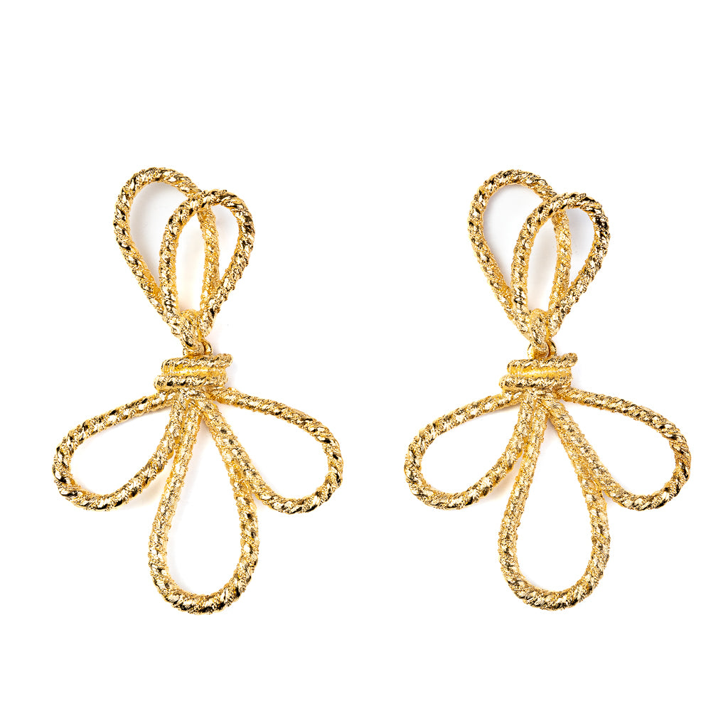 Satin Gold Bow Pierced Earrings