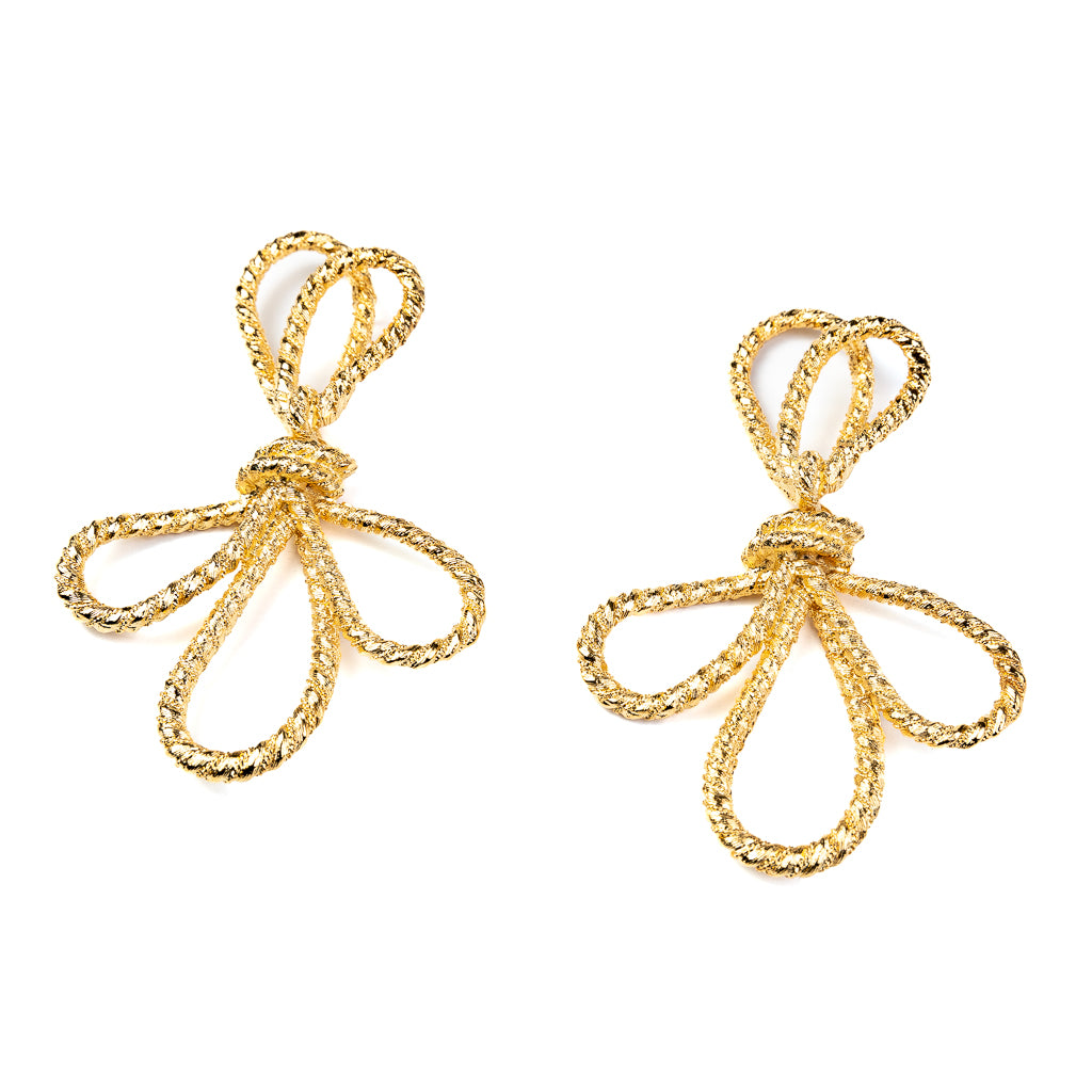 Satin Gold Bow Pierced Earrings