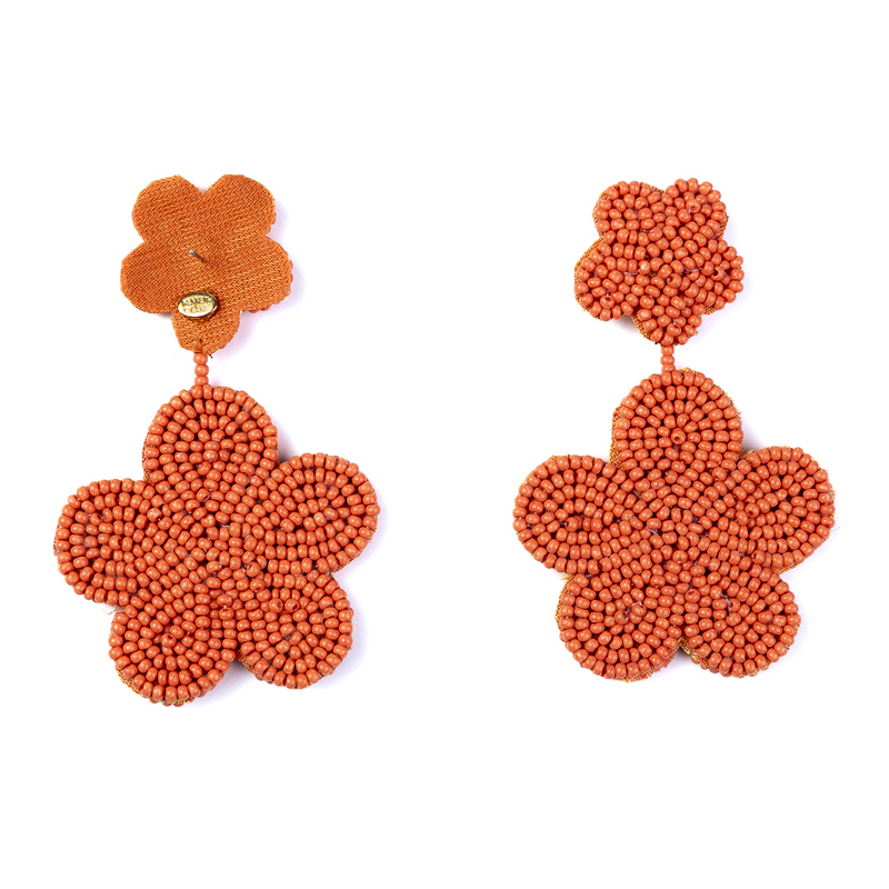 Coral Bead Flower Earrings