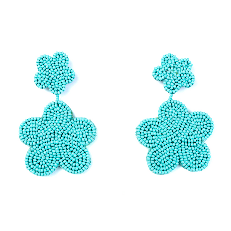 Turquoise Bead Flower Earrings