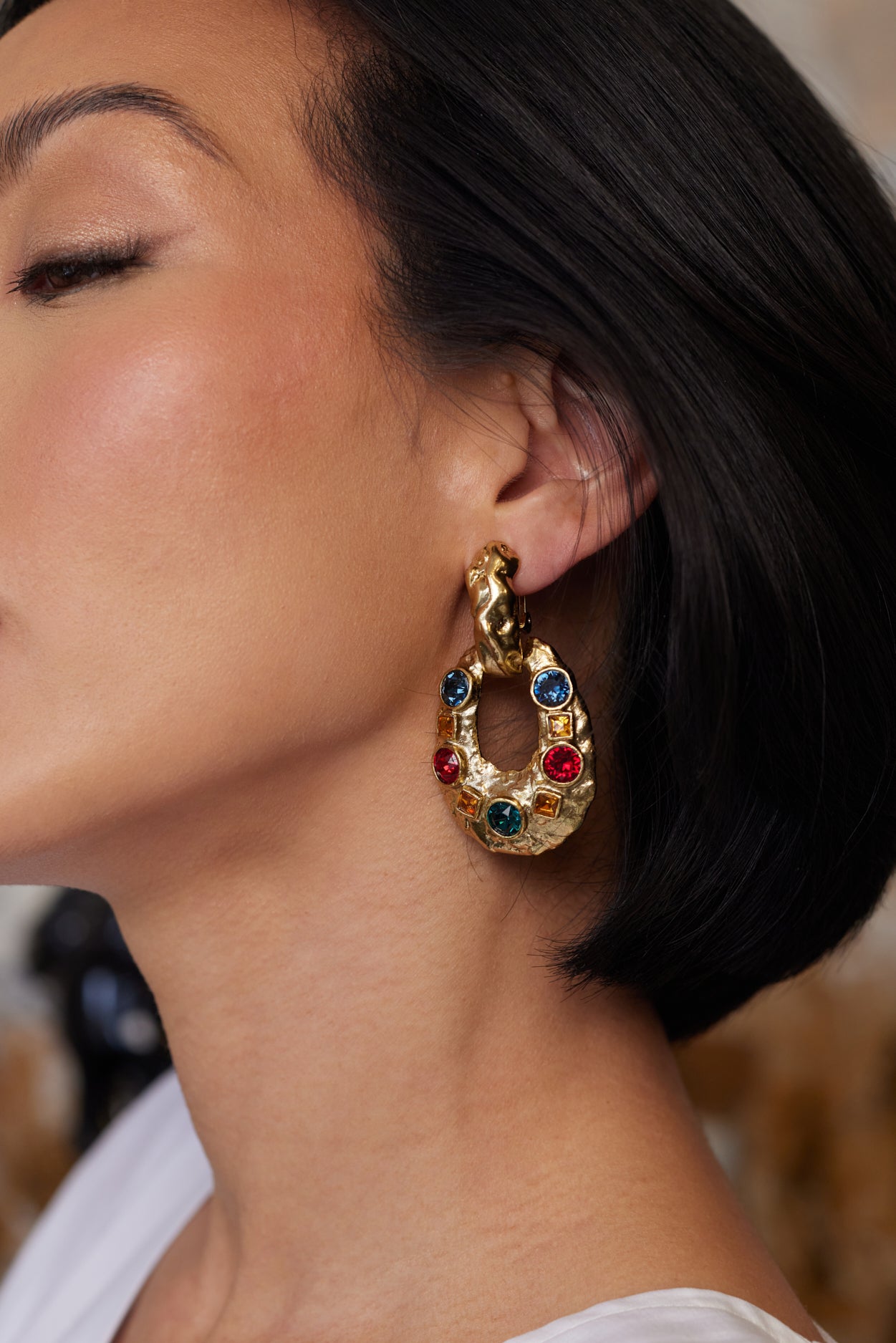Gemstone Oval Clip Earrings
