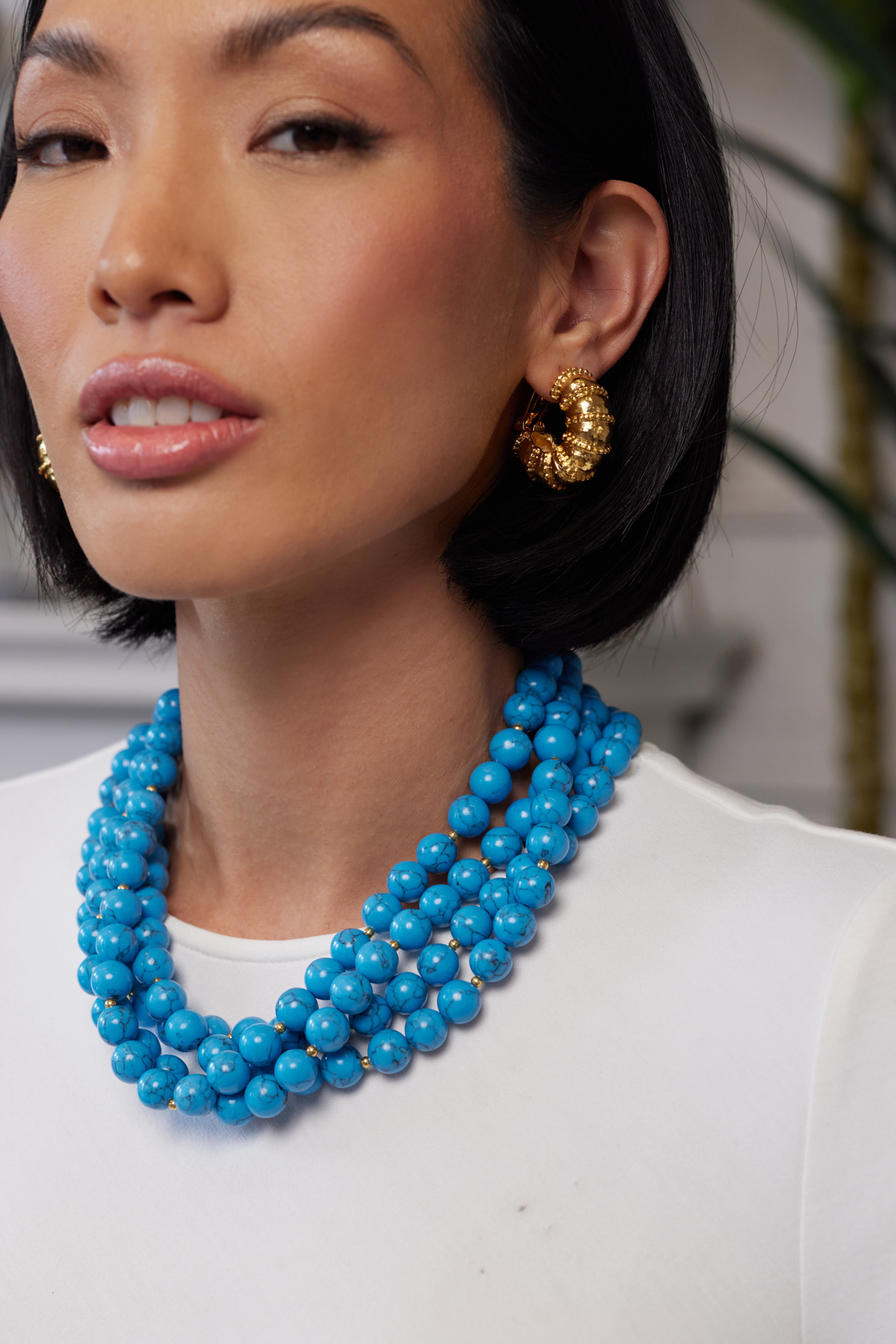 Turquoise Beads with Gold Spacers Necklace