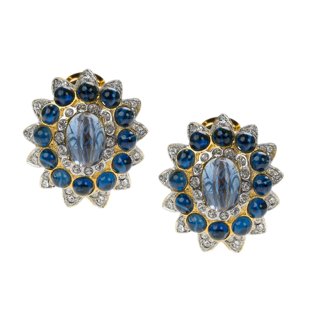 Barbara Bush Sapphire Cabochon Clip Earrings