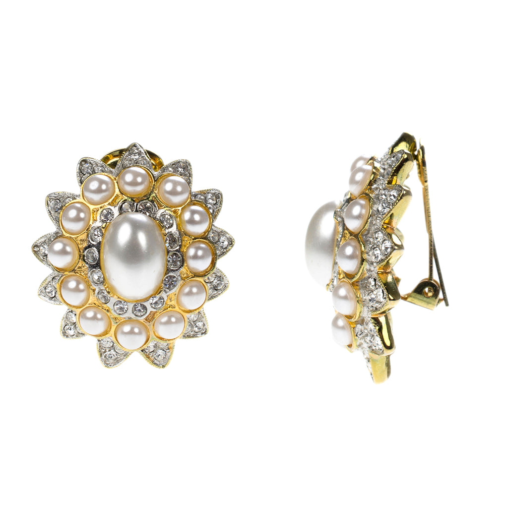 Pearl Cabochon Clip Earrings