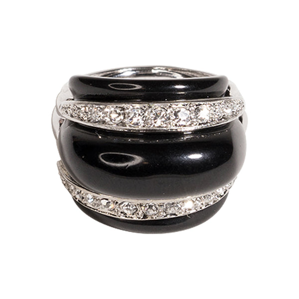Black & Crystal Dome Ring