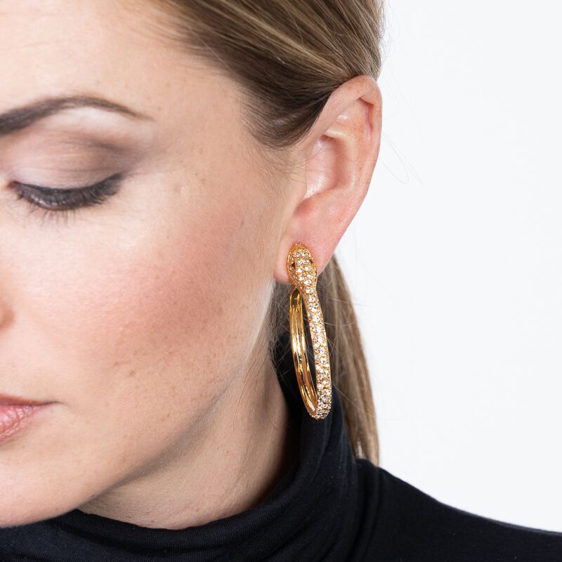 Gold and Crystal Pave Snake Hoop Pierced Earrings