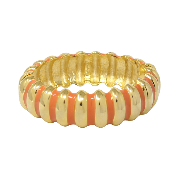 Light Coral Enamel Bracelet Vibrant Ribbed Jewelry Kenneth Jay Lane Chic Bracelet Captivating Summer Hues Glossy Coral Finish Adjustable Wristwear Versatile Statement Accessory Radiant and Elegant Bracelet Fashionable Coral Enamel Design Gift for Style Enthusiasts'