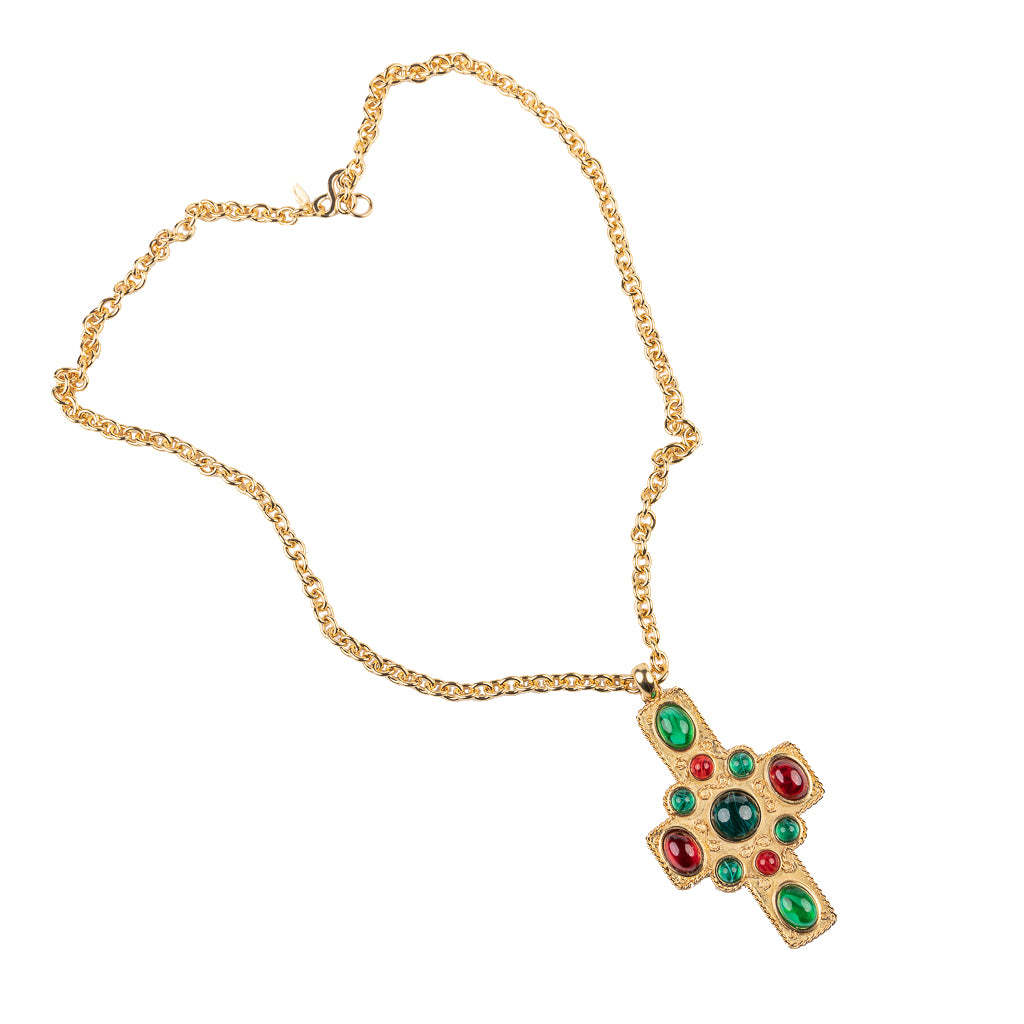 Satin Gold Ruby and Emerald Necklace
