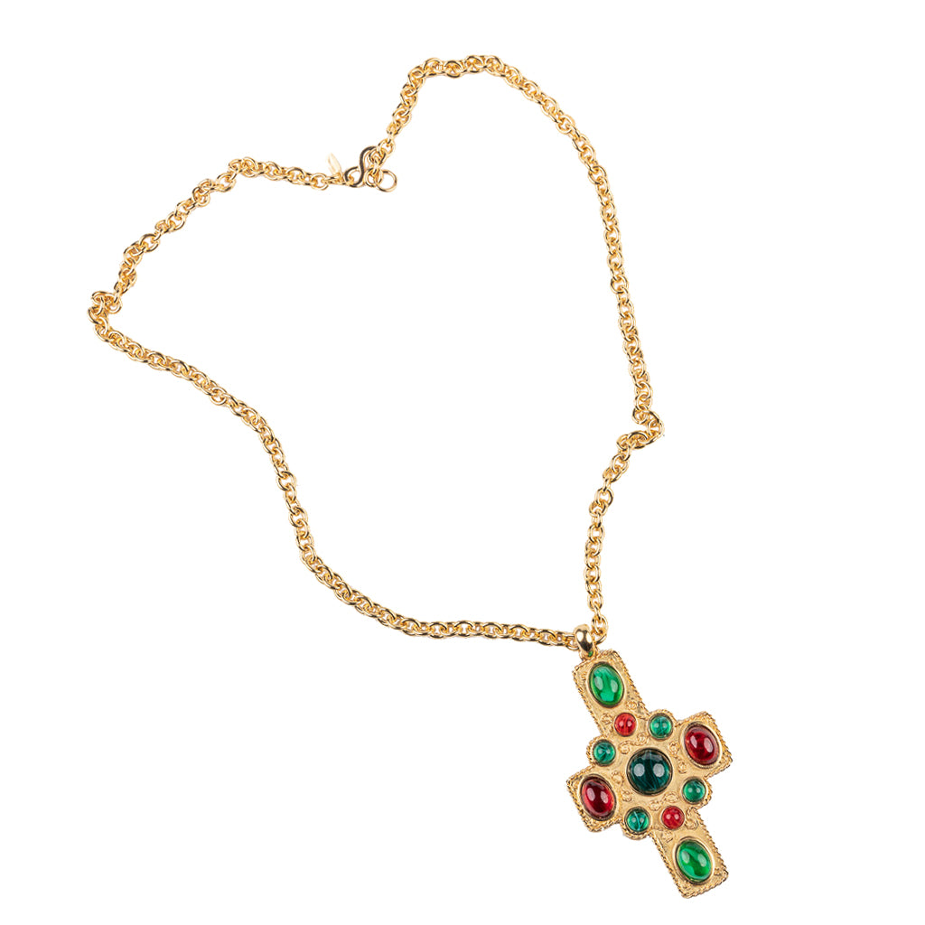 Satin Gold Ruby and Emerald Necklace