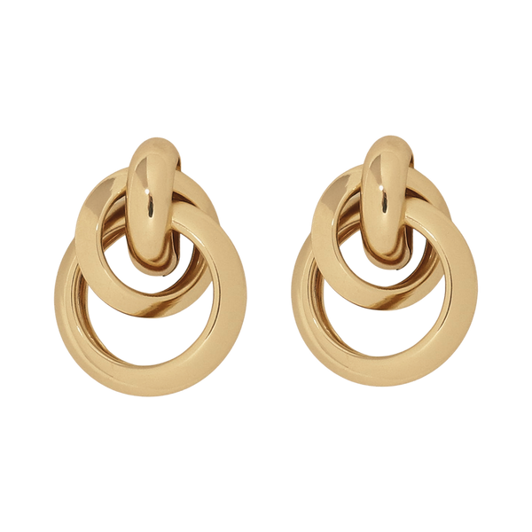 Polished Gold Interlock Love Knot Pierced Earring Elegance and Meaningful Design Jewelry Kenneth Jay Lane Statement Earring Chic Gold Love Knot Design Lustrous Polished Gold Earring Comfortable Pierced Style Symbolic Statement Accessory Modern Beauty Love Knot Earring Gift for Loved Ones Polished Gold Earring with Love Knot Design