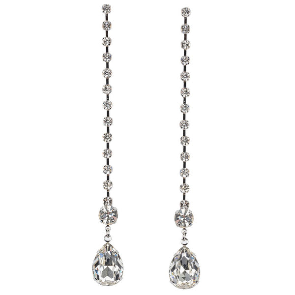 Silver and Rhinestone Earring with Crystal Teardrop