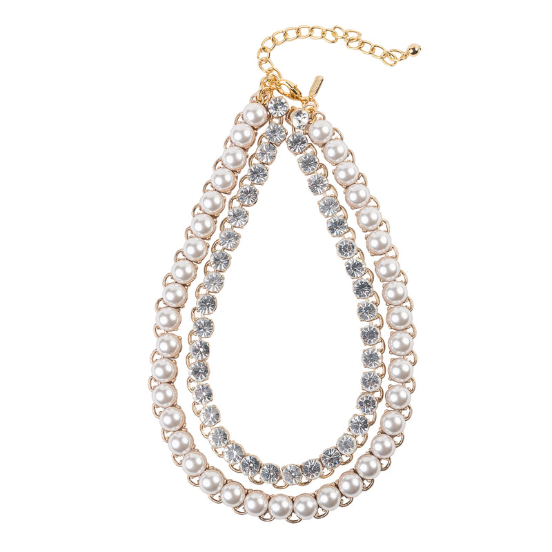 Gold and Crystal Pearl Chain Necklace