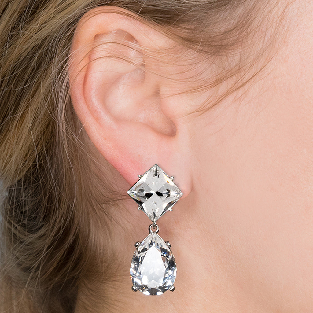 Silver And Crystal Teardrop Pierced Earrings
