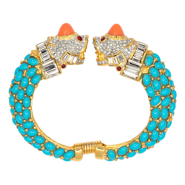 Turquoise & Light Coral Cabochon Bracelet