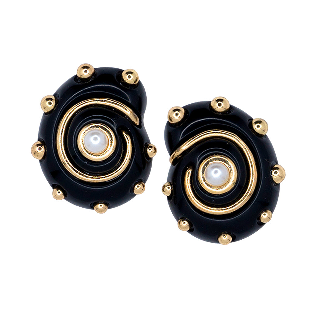 Dotted Black Snail Clip-On Earrings