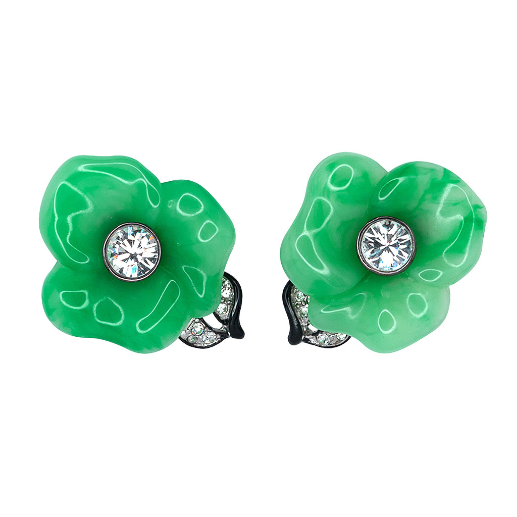 Jade Flower Clip-On Earrings