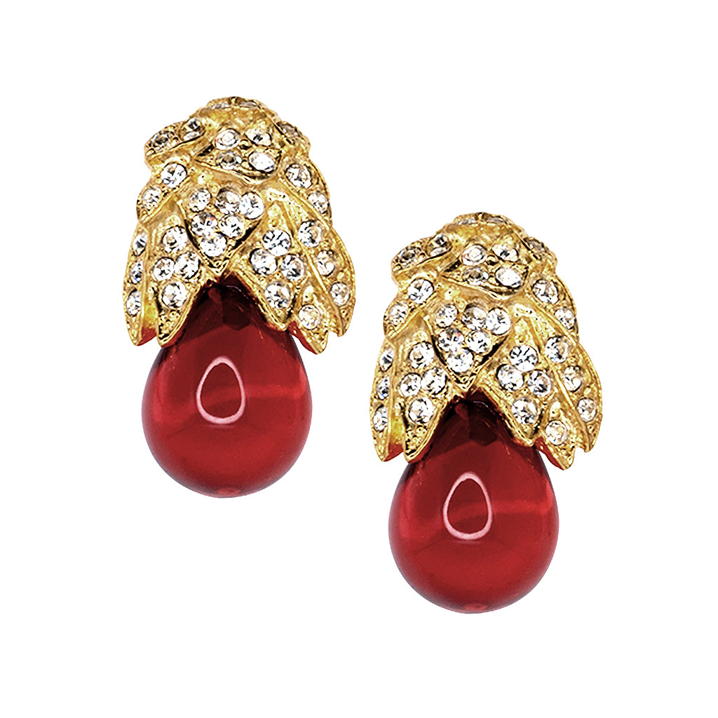 Feathered Ruby Clip-On Earrings