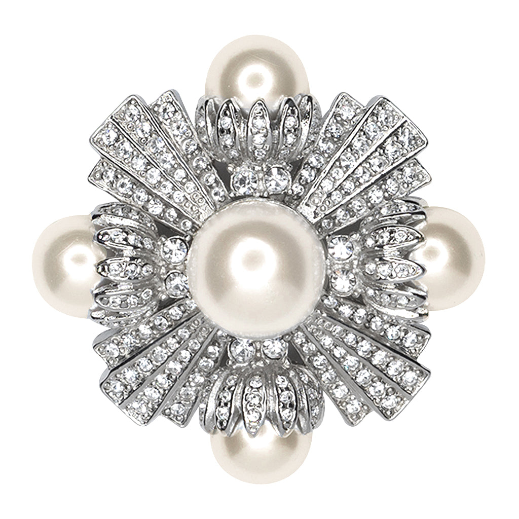 Rhinestone White Pearl Cross Pin